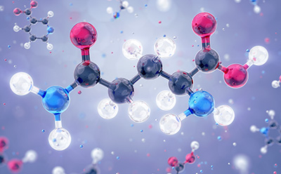 Non-Animal Origin Amino Acids Detailed molecular model with black, red, blue, and white atoms floating against a softly lit background.