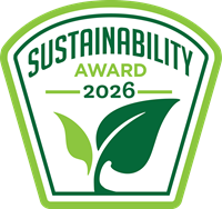 Sustainability Award 2026 badge Sustainability Award 2026 logo with a green shield-shaped badge and leaf design representing environmental sustainability.