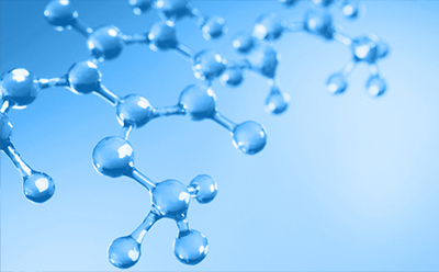Coenzyme Molecular Structure Visualization Abstract molecular network composed of interconnected blue spheres representing coenzyme structures and biochemical interactions on a light blue background.