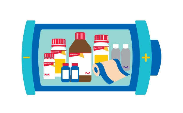 电池剖面内的一系列 Sigma-Aldrich 特色瓶子。