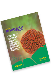 Analytix Reporter 16 Cover of “Analytix Reporter” against a green background, showcasing a close-up of a red spherical microorganism.