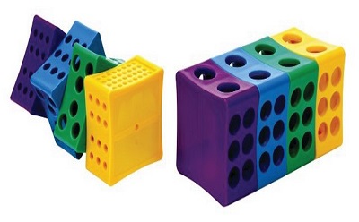 Tube Rack Gradillas en cuatro colores diferentes: morado, azul, verde y amarillo