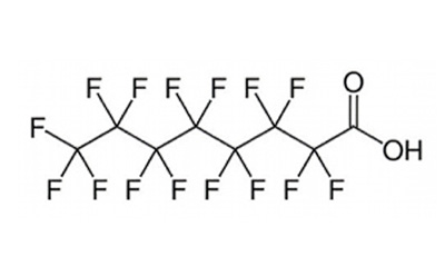 Chemical structure of perfluorooctanoic acid (PFOA), a type of PFAS
