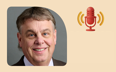 Podcast cover showing Dr. Michael Helmrath portrait on a beige background with a red microphone and speech bubbles. Podcast cover showing Dr. Michael Helmrath portrait on a beige background with a red microphone and speech bubbles.