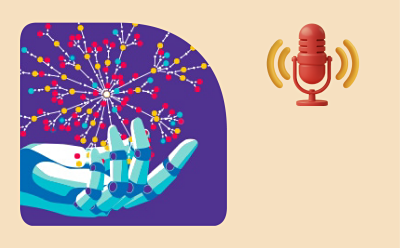 Podcast cover: teal/blue robotic hand reaching toward a colorful neural network on a purple rounded square; beige background with mic icon and 'PODCAST with Dr. You Young'. Podcast cover: teal/blue robotic hand reaching toward a colorful neural network on a purple rounded square; beige background with mic icon and 'PODCAST with Dr. You Young'.