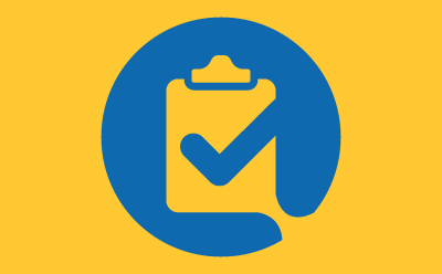 A blue circle with a yellow checklist icon at its center, on a yellow background. A blue circle with a yellow checklist icon at its center, on a yellow background.