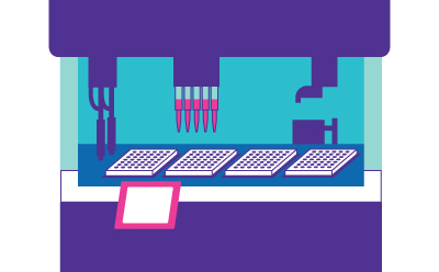 An illustration of an ATP-based readout device with a rack of microplates and a display panel at the front. An illustration of an ATP-based readout device with a rack of microplates and a display panel at the front.
