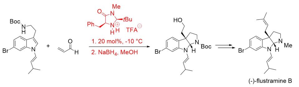 Synthesis of (–)-flustramine B The synthesis of (–)-flustramine B using (2S,5S)-(−)-2-tert-butyl-3-methyl-5-benzyl-4-imidazolidinone
