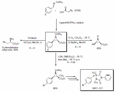 The resultant benzyhydrylprotected aziridines undergo a variety of reactions The resultant benzyhydrylprotected aziridines undergo a variety of reactions