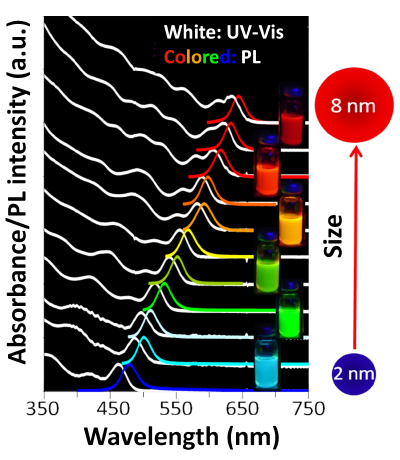nncrystal colloidal figure 2 Size-dependent absorption and emission properties of CdSe quantum dots.