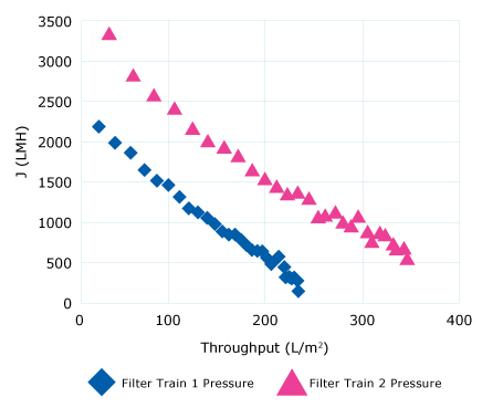 Effect of sterile filter sizing on throughput and flux.