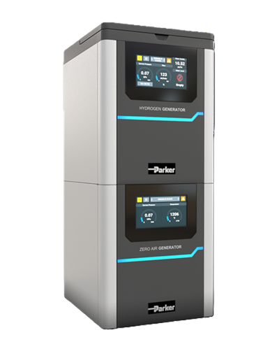 Stacked Parker hydrogen generator and zero air generator with digital display panels