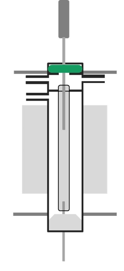 GC injector with septum assembly Gas chromatography injector with ferrules and column connection showing sample introduction into the system