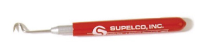 Septum puller tool for safe GC septa removal Supelco septum puller tool with red handle designed for safe and easy removal of used GC septa from injector ports, reducing contamination and handling risk