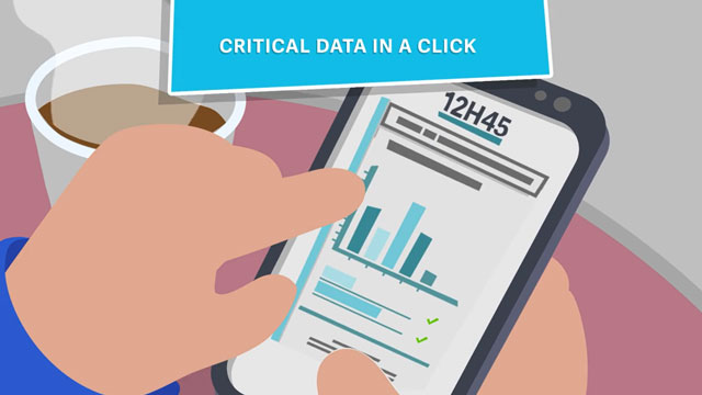 A close-up of a hand holding a smartphone displaying critical data on its screen. The background includes a cup of coffee, suggesting a casual setting for accessing important information quickly.