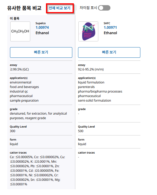 유사 품목 비교
