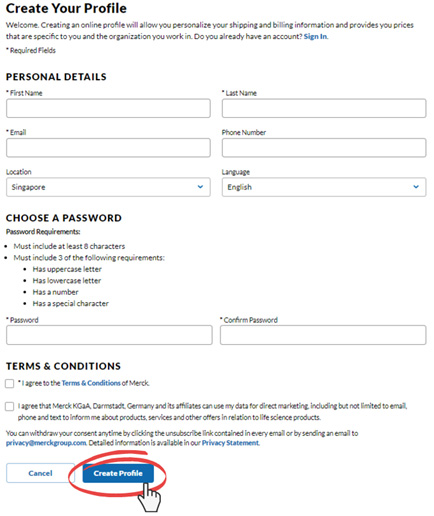 Create Your Profile screenshot