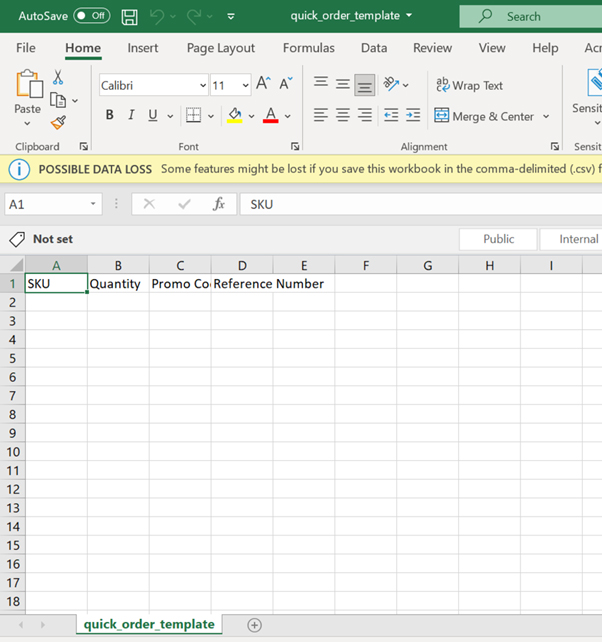 Quick Order Template Quick Order Template