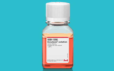 Accutase bottle on cyan background Accutase bottle on cyan background