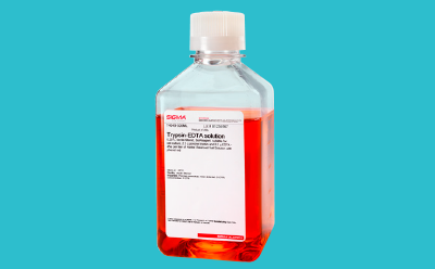 Trypsin bottle on a cyan background Trypsin bottle on a cyan background