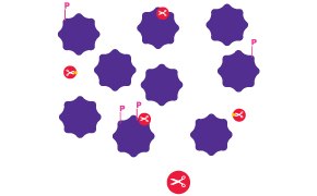Diagrama que representa la inhibición de una vía proteica como ejemplo de estudio de las vías proteicas que implica la detección y el tratamiento químicos, observando la actividad proteica o enzimática, y la modulación de la vía de la proteína.