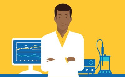 A collection of laboratory equipment including a bioreactors, control panel, and monitoring device, illustrated in vibrant colors against a bright yellow background, representing advanced technology in scientific research and production.