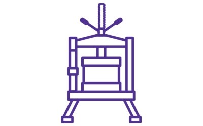 A purple line drawing of a traditional printing press, depicting quikscale® scalable family of columns A purple line drawing of a traditional printing press, depicting quikscale® scalable family of columns