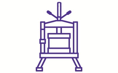 Un procesamiento final eficiente puede acelerar la fabricación de los AcM a la vez que contiene los costes Procesamiento final eficiente: dibujo lineal morado de una máquina de impresión tipográfica tradicional sobre un fondo blanco.