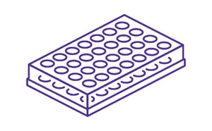 En este diagrama, se representa una placa de 96 pocillos con la etiqueta &quot;Preparaci&oacute;n de la muestra&quot; colocada debajo. Debajo de la etiqueta, hay una lista de texto de productos de preparaci&oacute;n de muestras: SPE, ZipTip, SPME, BioSPME y Hybrid SPE.
