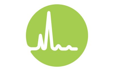 A circular green icon with a stylized white line graph resembling a chromatogram or spectral peak, commonly associated with the analytical testing technique, inductively coupled plasma (ICP) analysis. The white line within the green circle features a tall central peak flanked by smaller peaks and wave-like patterns, representing the detection of various analytes or signal intensities in a sample analysis.