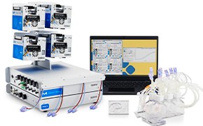 Mobius<sup>®</sup> Breez Microbioreactor Mobius® Breez Microbioreactor equipped with 4 pneumatic optical digital (POD) controllers.