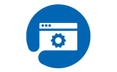 A blue circular logo showcasing two interlocking gears A blue circular logo showcasing two interlocking gears