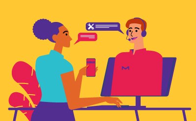 Comprehensive Technical Support Illustration depicting two individuals interacting with technology, represents remote communication or virtual assistance technology.