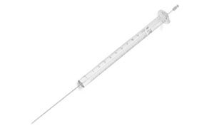Jeringa para muestreador automático con émbolo montado en un cilindro de vidrio utilizada para muestras líquidas.
