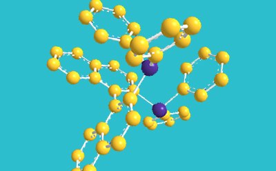 BINAP, a powerful chiral ligand for asymmetric catalysis La estructura tridimensional del BINAP. Los átomos de fósforo se representan en púrpura y los carbonos en amarillo. Este ligando quiral demostró ser uno de los más populares para una variedad de transformaciones asimétricas.