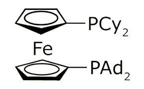 <p>Advancements in Cross-Coupling Catalysis with MPhos, A Novel Tunable Ligand</p>
 A chemical structure showing a ferrocene-based MPhos ligand comprised of an iron (Fe) center sandwiched between two cyclopentadienyl rings. One with is substituted with a dicyclohexylphosphine group (PCy2) and the other with a diadamantylphosphine group (PAd2).