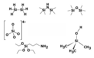 Common Organosilicon Reagents Estructuras comunes de los reactivos de organosilicio: disilanos, silanoles, silazanos, silicatos, siloxanos, y trialcoxisilanos