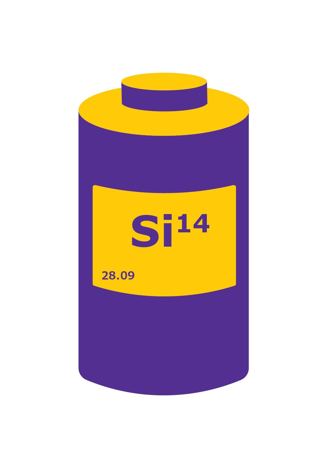 Next-generation conversion-type anodes, such as silicon are gaining popularity due to their higher energy density. Ilustración de una pila que contienen un bloque periódico de silicio.