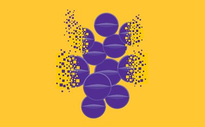 Catalyst dissolution Disolución de catalizadores, gráfico morado sobre fondo amarillo.