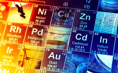 Metal elements in the periodic table Elementos metálicos en una tabla periódica