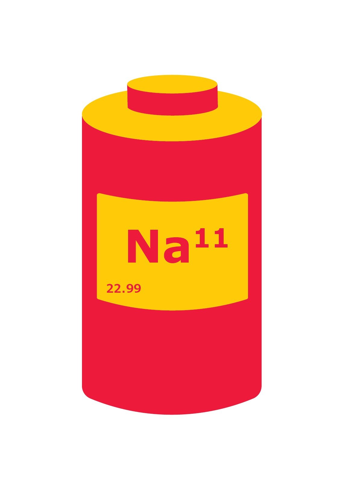 Sodium-ion batteries are an advantageous alternative to lithium-ion batteries Ilustración de una pila que contiene un bloque de tabla periódica de sodio.