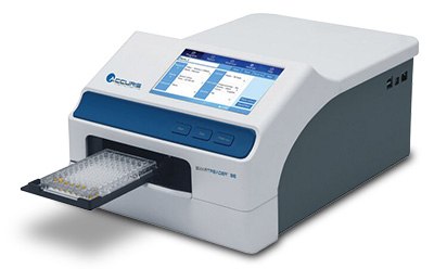 Product photo showing an instrument with a microplate holder.