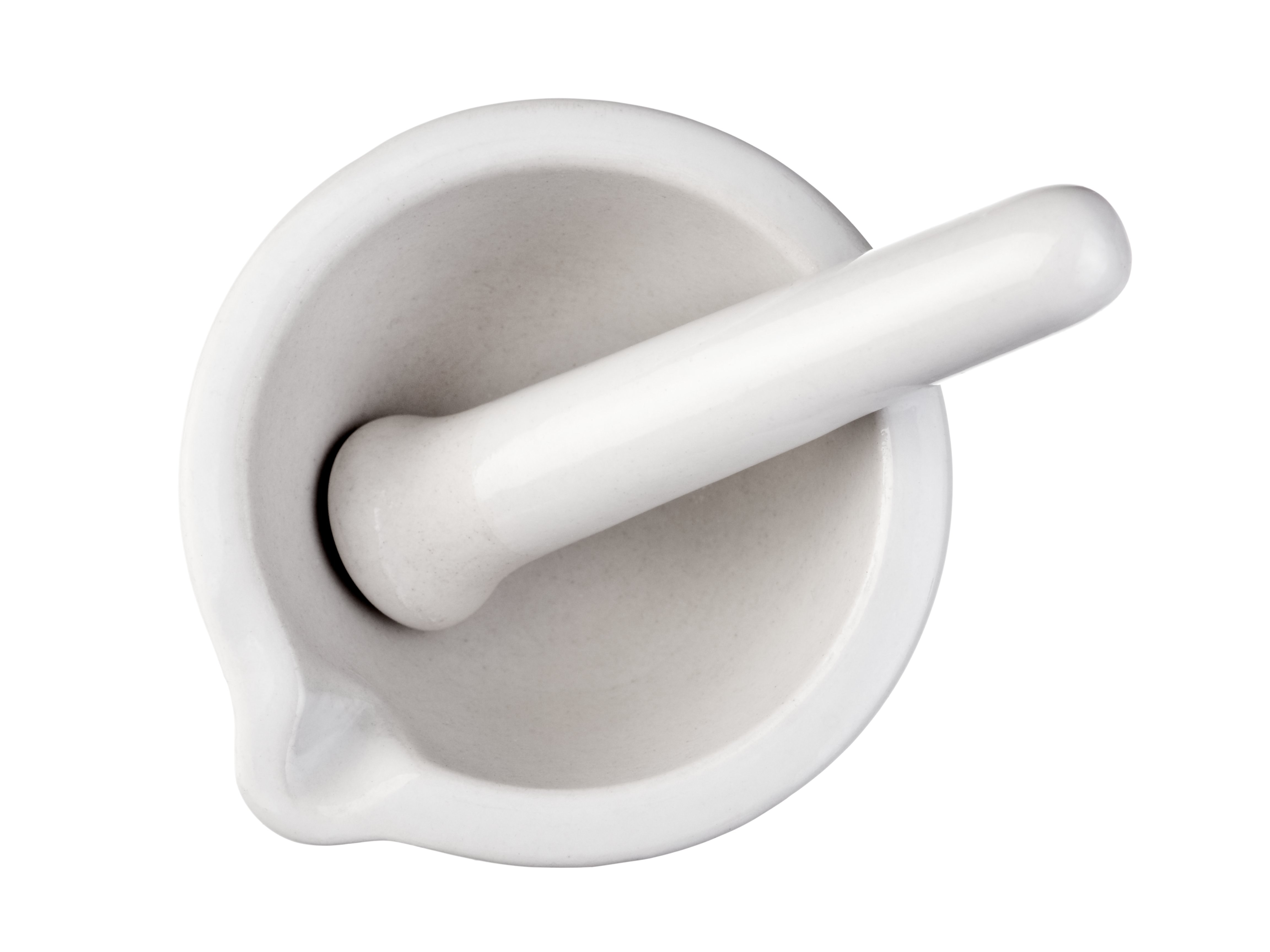 Mortero y almirez blanco de laboratorio para moler muestras