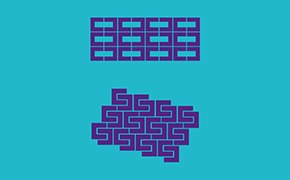 La imagen consiste en dos conjuntos de caracteres distorsionados contra un fondo turquesa. El conjunto superior de caracteres est&aacute; dispuesto en un formato de cuadr&iacute;cula rectangular, mientras que el inferior es m&aacute;s confuso y menos estructurado.