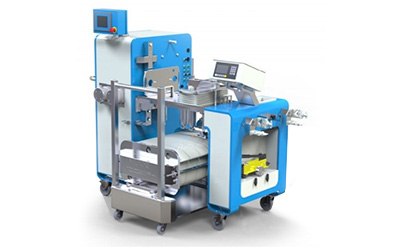 Mobius Flexready Solution Single-Use Flow Path A blue and silver industrial device for large-scale virus filtration with a digital display