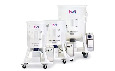 Mobius<sup>®</sup> Mix Three white mobius MIX single-use mixers ranging in size from big to small.