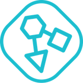 Icon featuring interconnected geometric shapes including hexagons and triangles within a shield-like shape Icon featuring interconnected geometric shapes including hexagons and triangles within a shield-like shape
