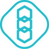 Icon with a turquoise hexagonal chain design inside a shield-like shape. Icon with a turquoise hexagonal chain design inside a shield-like shape.