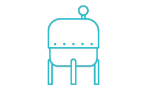 Biorreactor NovaSeptum® SURe Dibujo lineal minimalista verde azulado de un robot abstracto sobre un fondo blanco. El robot tiene un cuerpo rectangular redondeado con tres puntos horizontales, dos patas rectas y una antena con un pequeño círculo en la parte superior, lo que sugiere un dispositivo de comunicación.