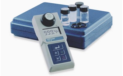 Turbidimeter with vials of liquid and a carrying case. Turbidimetry Solutions for Precise Wastewater Analysis